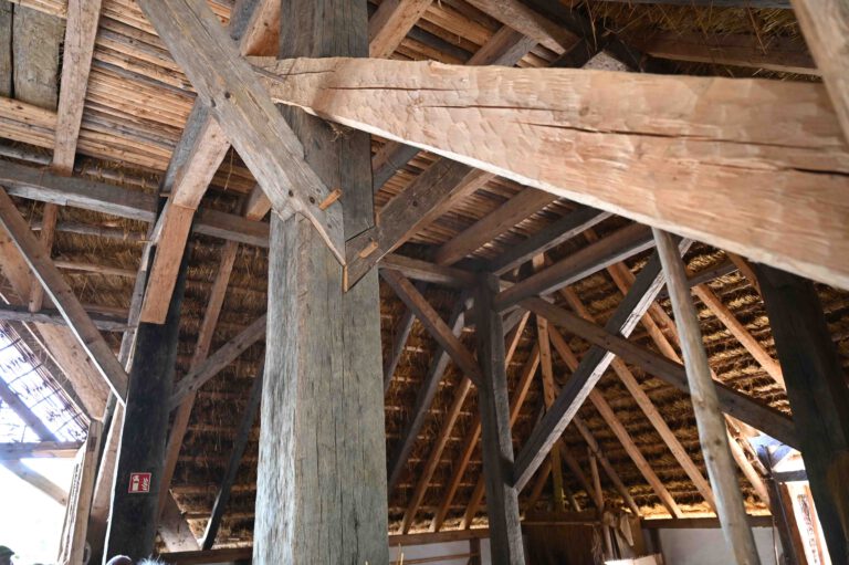 Balken, Tragwerk, Dach der Scheune - alles von Hand hergestellt